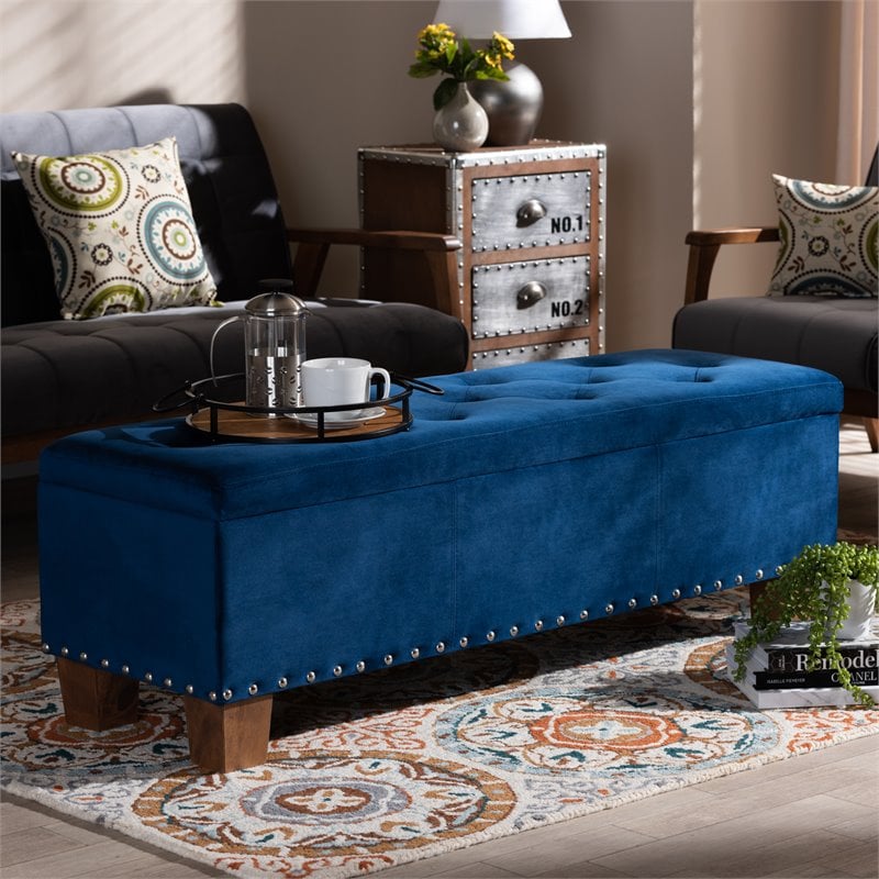 Baxton Studio Hannah Navy Blue Velvet Upholstered Storage Ottoman Bench