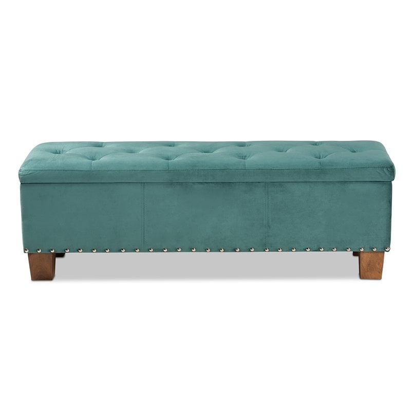 Baxton Studio Hannah Teal Blue Velvet Upholstered Storage Ottoman Bench