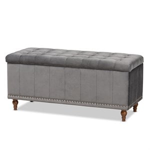 Baxton Studio Kaylee Grey Velvet Upholstered Storage Ottoman Bench