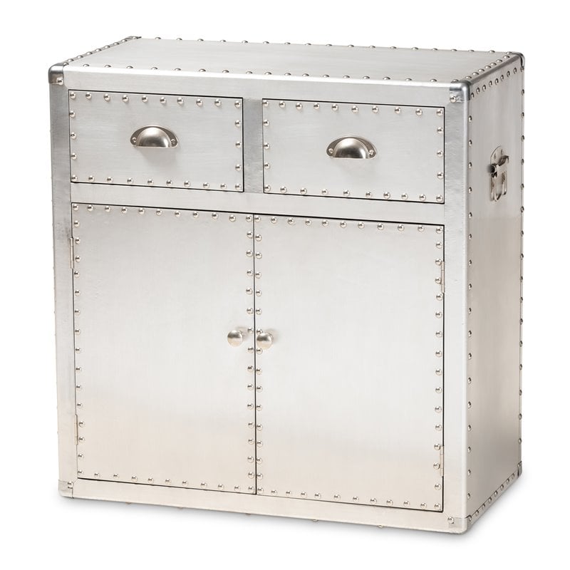 Baxton Studio Serge Silver Metal 2-Door Accent Storage Cabinet
