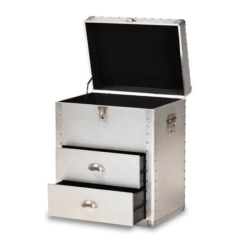 Baxton Studio Serge Silver Metal 2-Drawer Accent Storage Chest