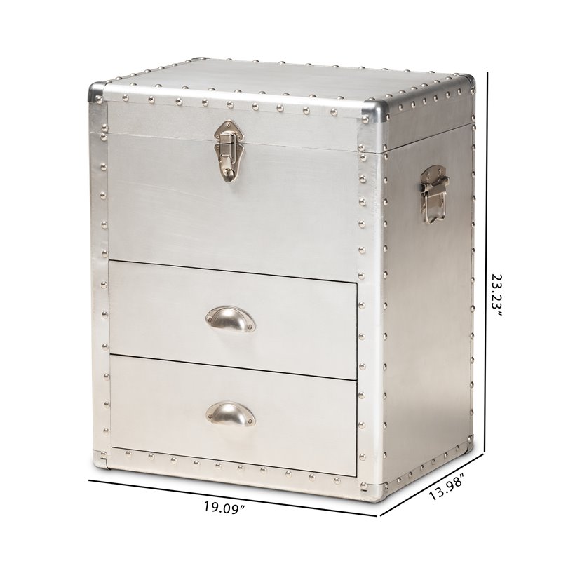 Baxton Studio Serge Silver Metal 2-Drawer Accent Storage Chest