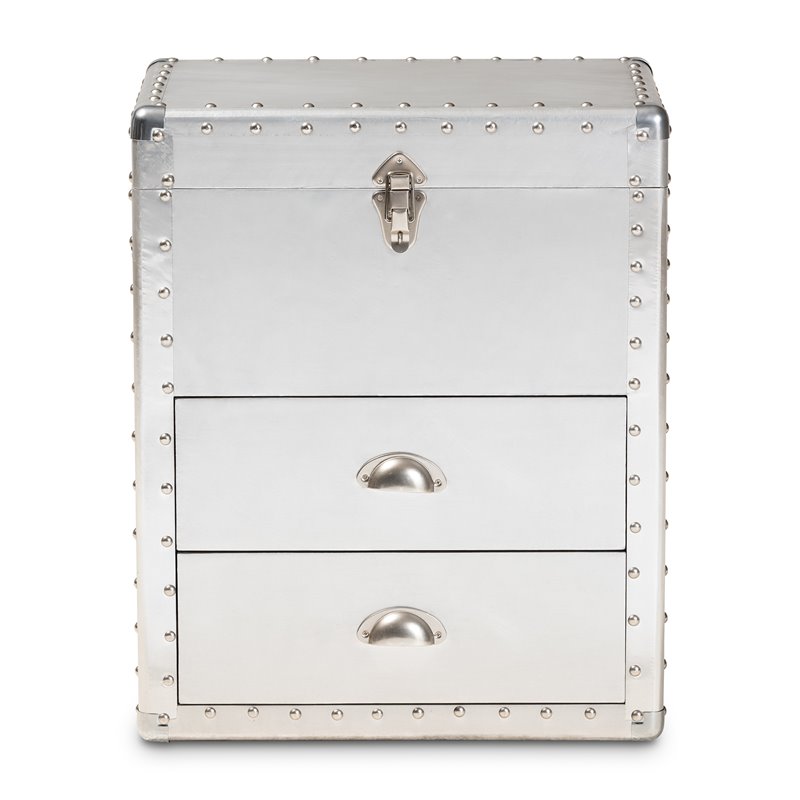 Baxton Studio Serge Silver Metal 2-Drawer Accent Storage Chest