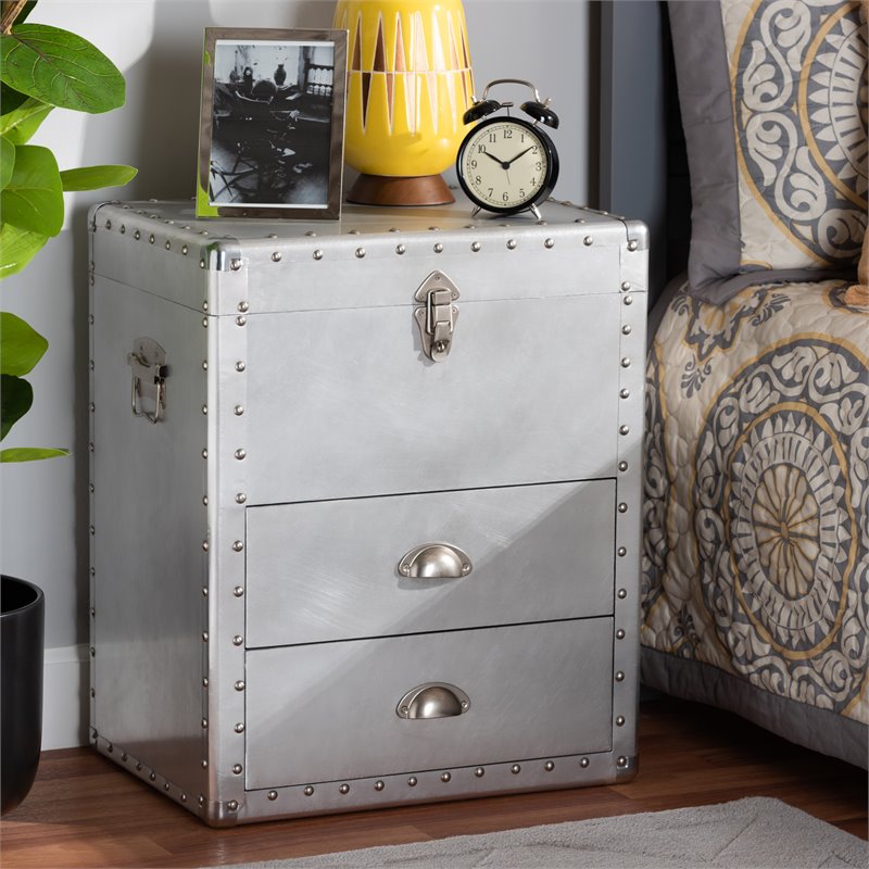 Baxton Studio Serge Silver Metal 2-Drawer Accent Storage Chest