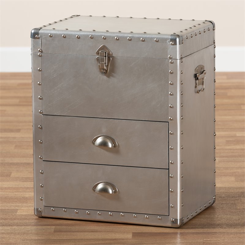 Baxton Studio Serge Silver Metal 2-Drawer Accent Storage Chest