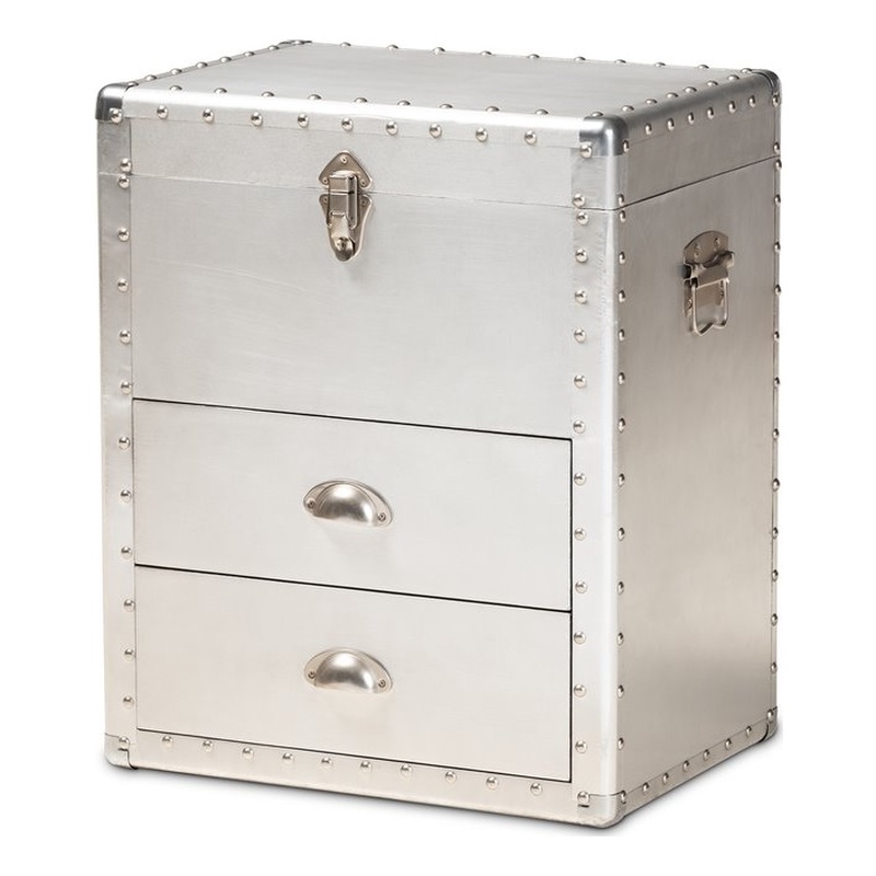 Baxton Studio Serge Silver Metal 2-Drawer Accent Storage Chest