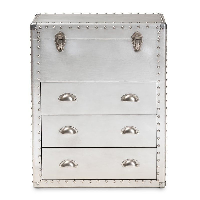 Baxton Studio Serge Silver Metal 3-Drawer Accent Storage Chest