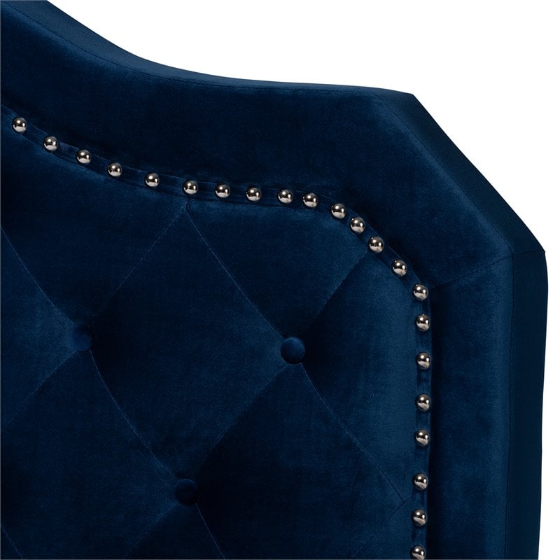 Baxton Studio Samantha Queen Size Navy Blue Velvet Upholstered Button Tufted Bed