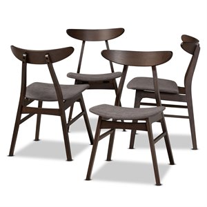 Baxton Studio Britte Dark Oak Wood Dining Chairs in Dark Gray - Set of 4