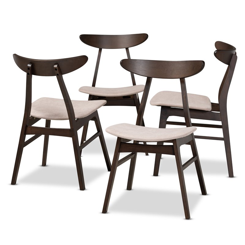 Baxton Studio Britte Dark Oak Wood Dining Chairs in Beige - Set of 4