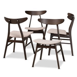 Baxton Studio Britte Dark Oak Wood Dining Chairs in Beige - Set of 4