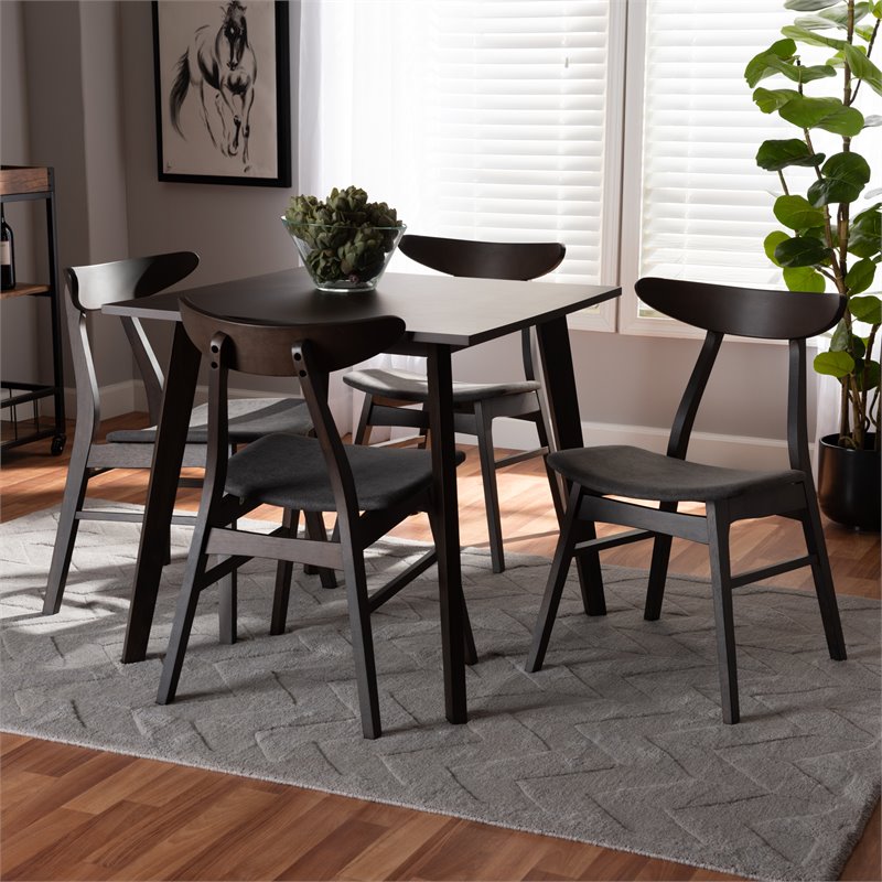 Baxton Studio Britte Upholstered Dark Oak 5-Piece Wood Dining Set in Dark Gray