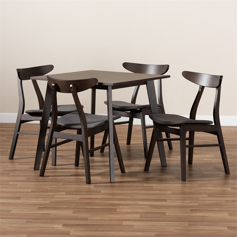 Baxton Studio Britte Upholstered Dark Oak 5-Piece Wood Dining Set in Dark Gray