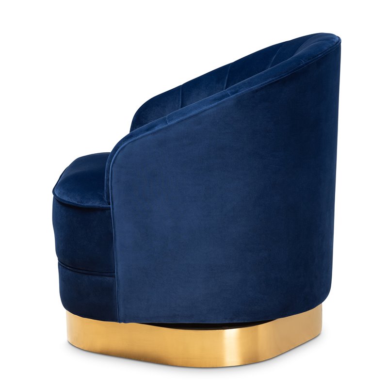Baxton Studio Fiore Velvet and Brushed Gold Swivel Accent Chair in Royal Blue