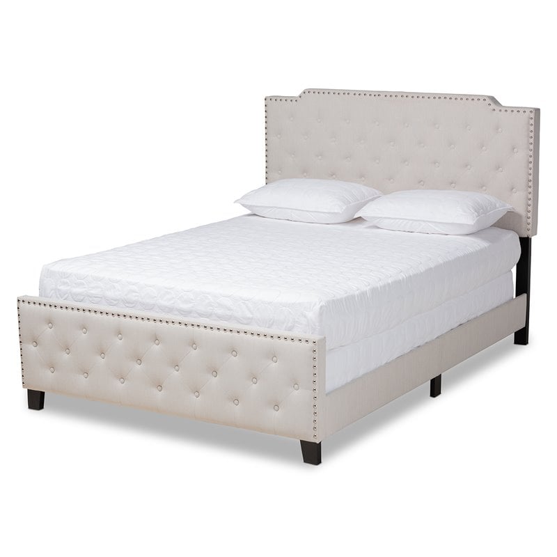 Baxton Studio Marion Full Size Beige Upholstered Button Tufted Panel Bed