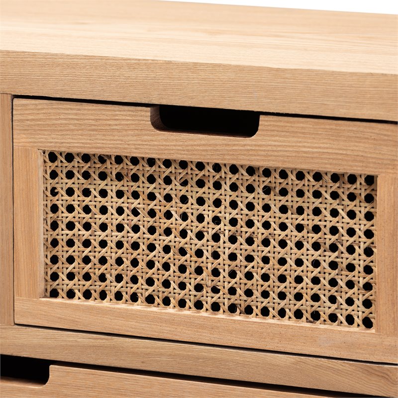 Baxton Studio Alina Medium Oak Finished Wood and Rattan 4-Drawer Accent Chest