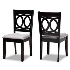 Set of 2 Baxton Studio Lenoir Grey Upholstered Espresso Wood Dining Chairs
