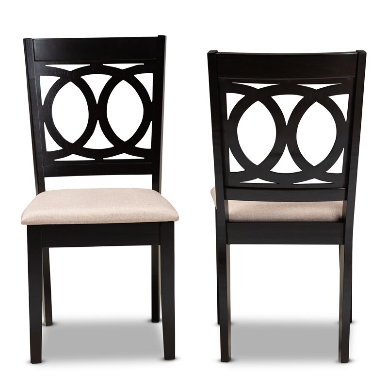 Set of 2 Baxton Studio Lenoir Sand Upholstered Espresso Wood Dining Chairs