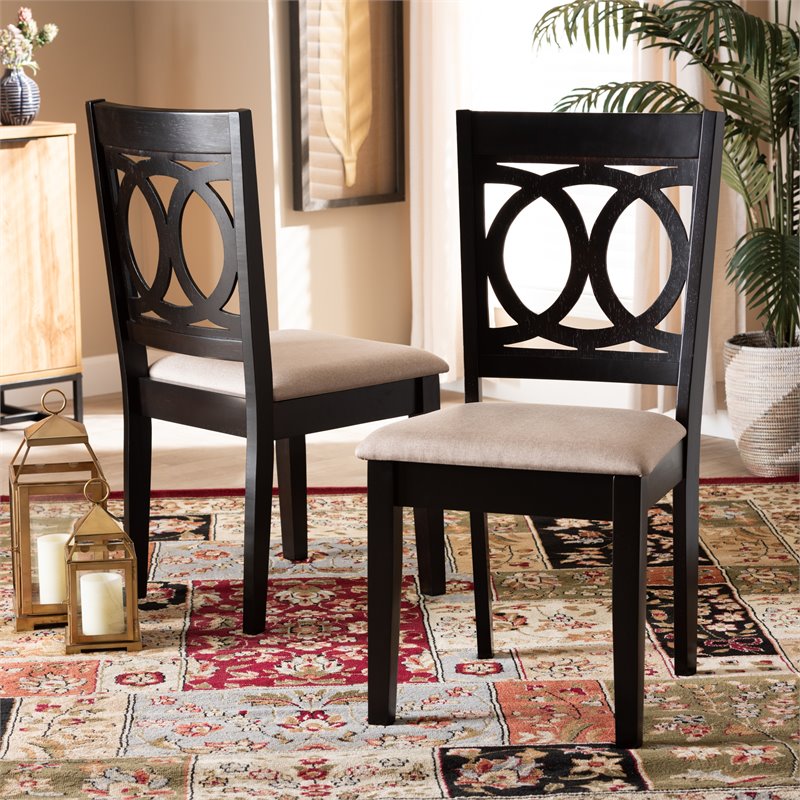 Set of 2 Baxton Studio Lenoir Sand Upholstered Espresso Wood Dining Chairs