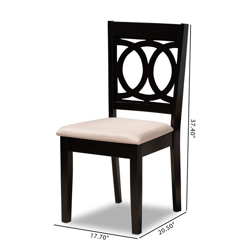 Set of 2 Baxton Studio Lenoir Sand Upholstered Espresso Wood Dining Chairs