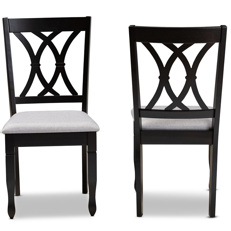 Set of 2 Baxton Studio Reneau Grey Upholstered Espresso Wood Dining Chairs