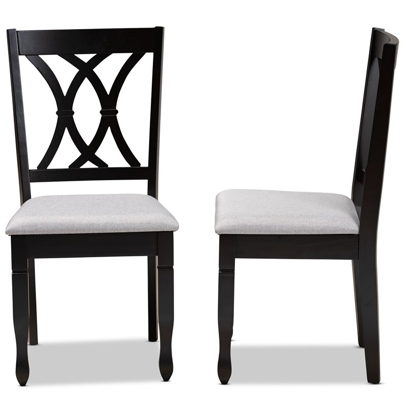 Set of 2 Baxton Studio Reneau Grey Upholstered Espresso Wood Dining Chairs
