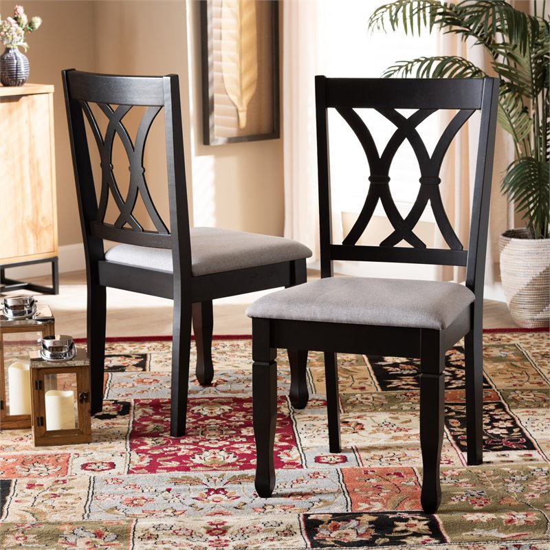 Set of 2 Baxton Studio Reneau Grey Upholstered Espresso Wood Dining Chairs