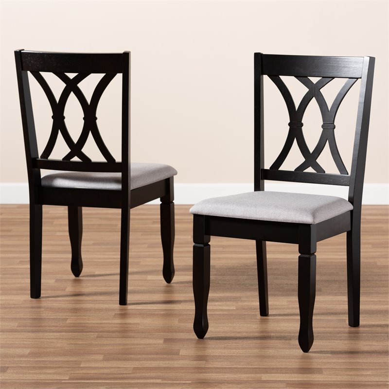 Set of 2 Baxton Studio Reneau Grey Upholstered Espresso Wood Dining Chairs