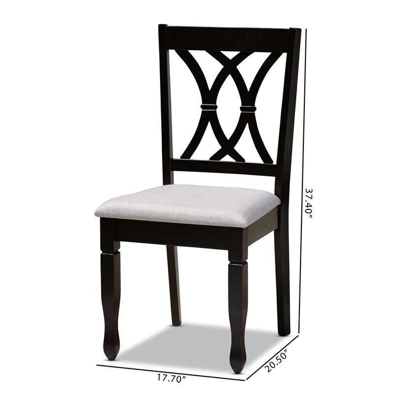 Set of 2 Baxton Studio Reneau Grey Upholstered Espresso Wood Dining Chairs