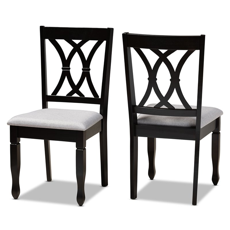 Set of 2 Baxton Studio Reneau Grey Upholstered Espresso Wood Dining Chairs