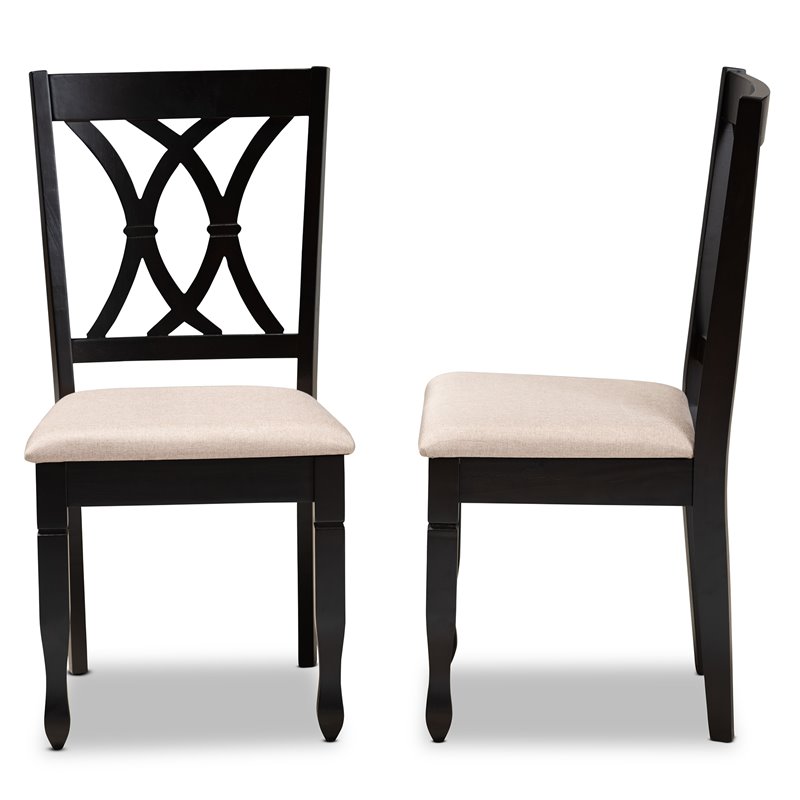 Set of 2 Baxton Studio Reneau Sand Upholstered Espresso Wood Dining Chairs