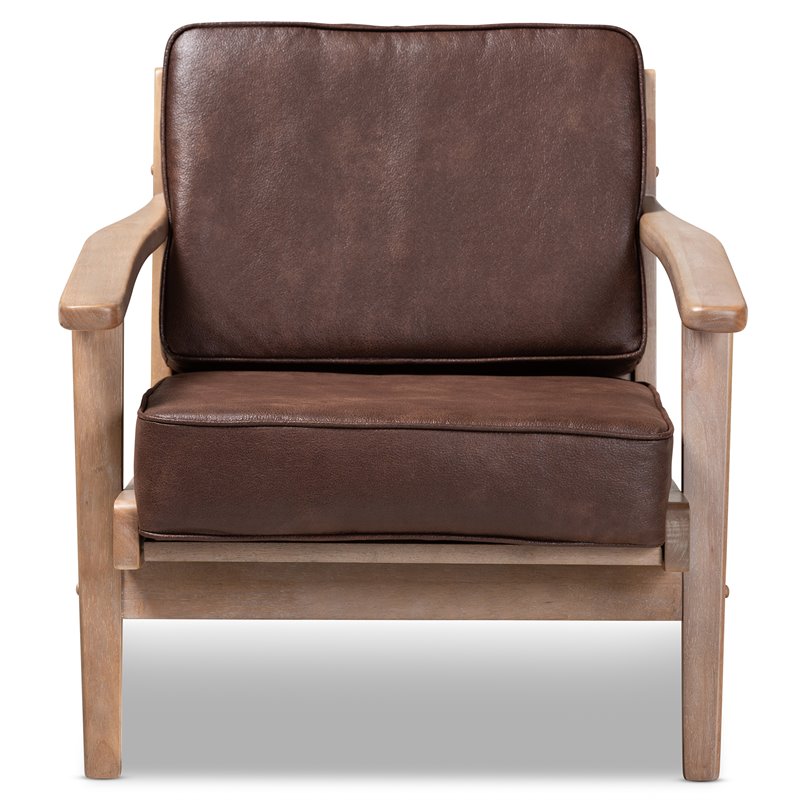 Baxton Studio Sigrid Dark Brown Faux Leather Antique Oak Finished Wood Armchair