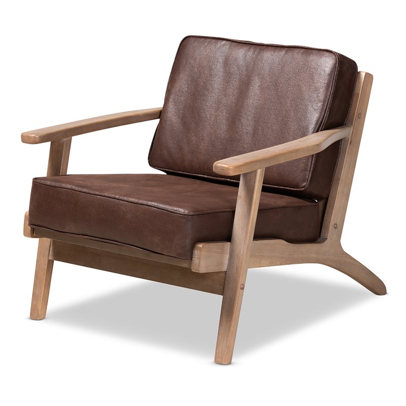 Baxton Studio Sigrid Dark Brown Faux Leather Antique Oak Finished Wood Armchair