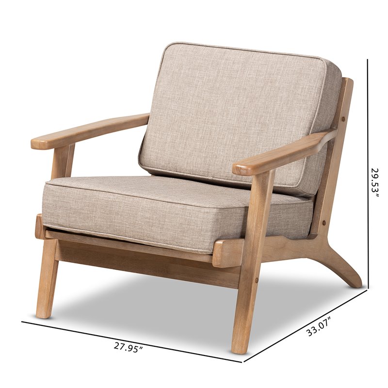 Baxton Studio Sigrid Light Grey Upholstered Antique Oak Finished Wood Armchair
