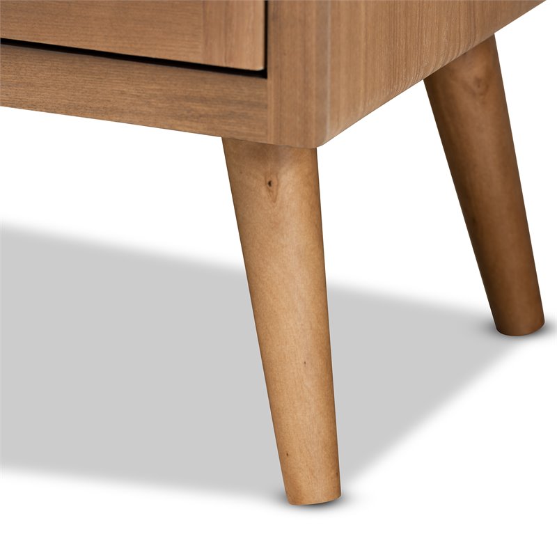Baxton Studio Mid-Century Brown Oak Finished Wood and Rattan Storage Cabinet