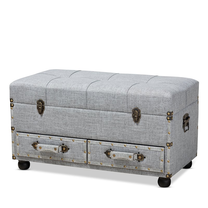 Baxton Studio Flynn Grey Upholstered 2-Drawer Storage Trunk Ottoman