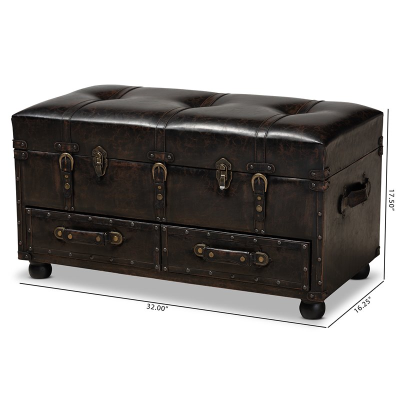 Baxton Studio Callum Dark Brown Faux Leather Upholstered Storage Trunk Ottoman