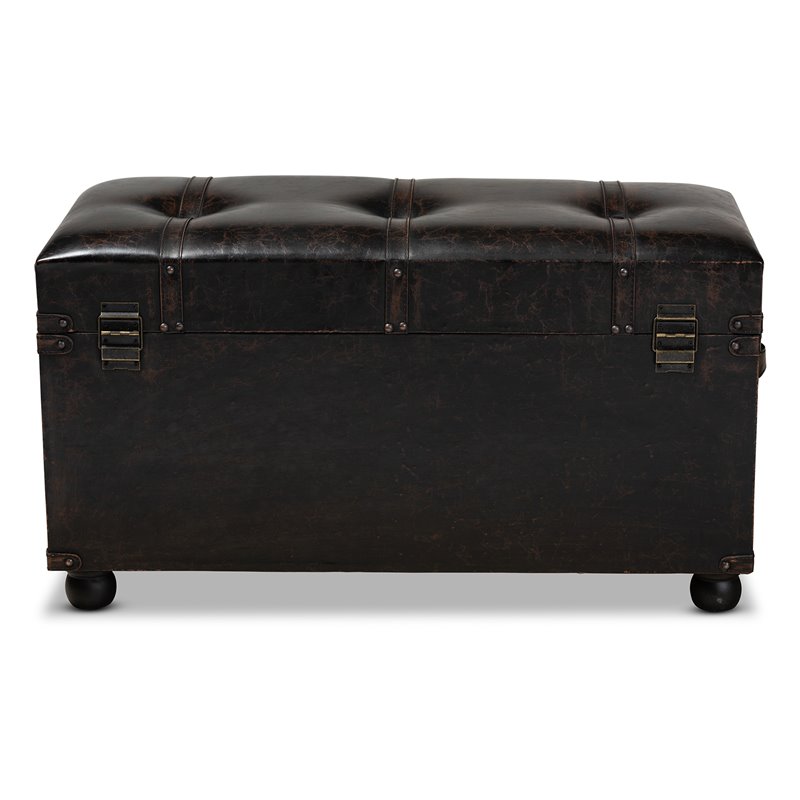 Baxton Studio Callum Dark Brown Faux Leather Upholstered Storage Trunk Ottoman