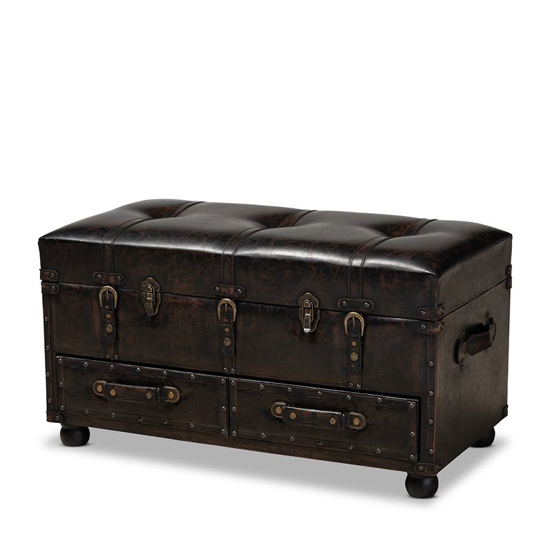 Baxton Studio Callum Dark Brown Faux Leather Upholstered Storage Trunk Ottoman
