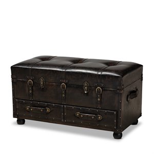 Baxton Studio Callum Dark Brown Faux Leather Upholstered Storage Trunk Ottoman