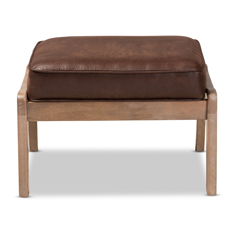 Baxton Studio Sigrid Dark Brown Faux Leather Upholstered Oak Wood Ottoman
