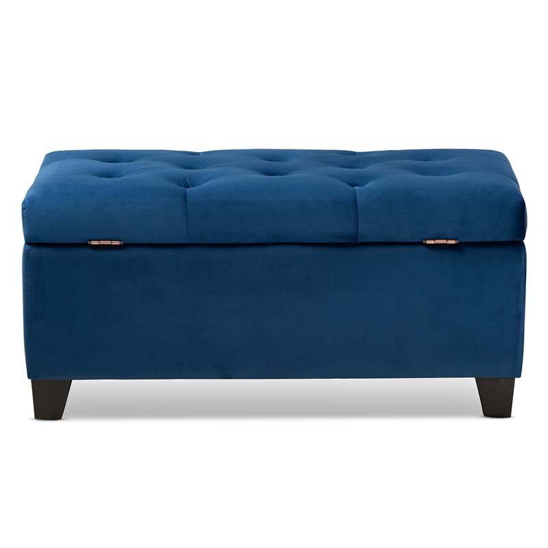 Baxton Studio Michaela Navy Blue Velvet Upholstered Storage Ottoman