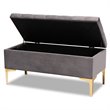 Baxton Studio Valere Grey Velvet Gold Finished Button Tufted Storage Ottoman