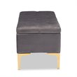 Baxton Studio Valere Grey Velvet Gold Finished Button Tufted Storage Ottoman