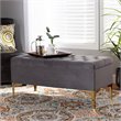 Baxton Studio Valere Grey Velvet Gold Finished Button Tufted Storage Ottoman