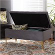 Baxton Studio Valere Grey Velvet Gold Finished Button Tufted Storage Ottoman