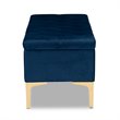 Baxton Studio Valere Navy Blue Velvet Gold Button Tufted Storage Ottoman