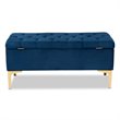 Baxton Studio Valere Navy Blue Velvet Gold Button Tufted Storage Ottoman