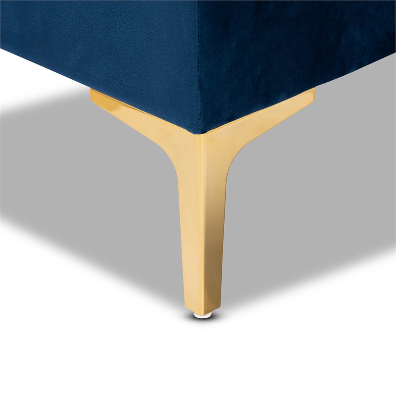 Baxton Studio Valere Navy Blue Velvet Gold Button Tufted Storage Ottoman