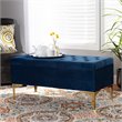 Baxton Studio Valere Navy Blue Velvet Gold Button Tufted Storage Ottoman